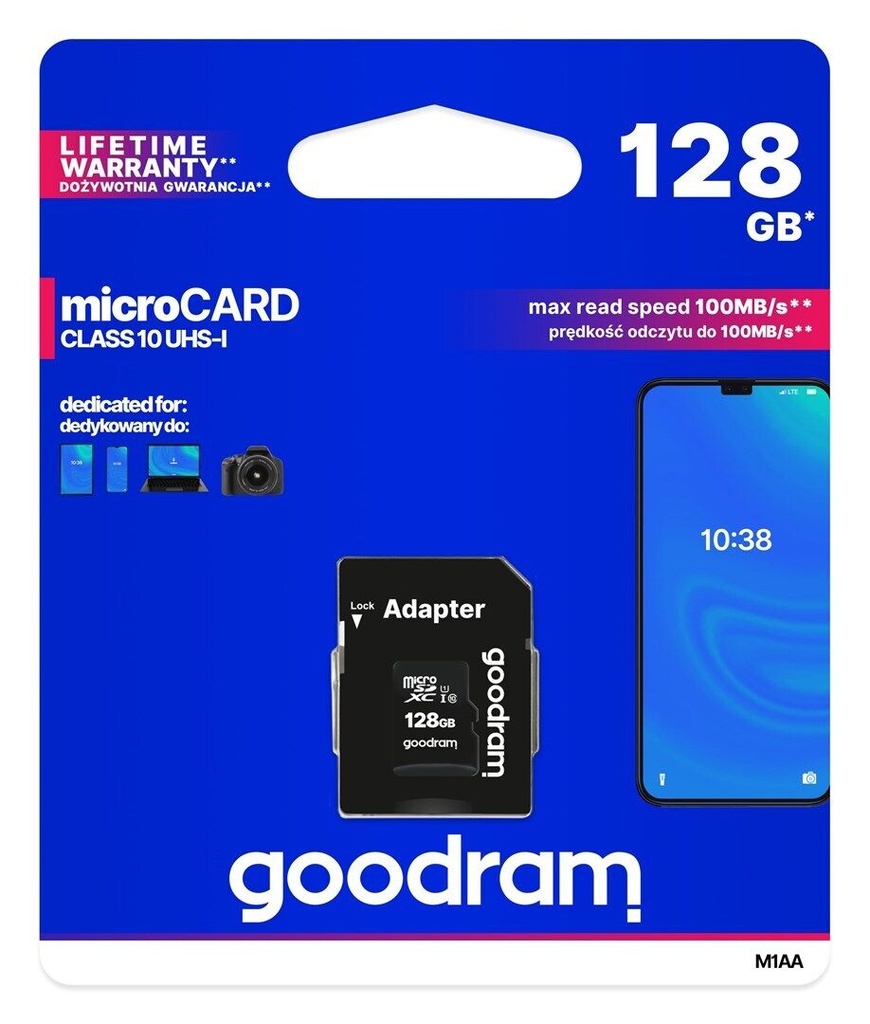 Carte Mémoire Micro SD 128GO Class 10 Avec Adaptateur Goodram